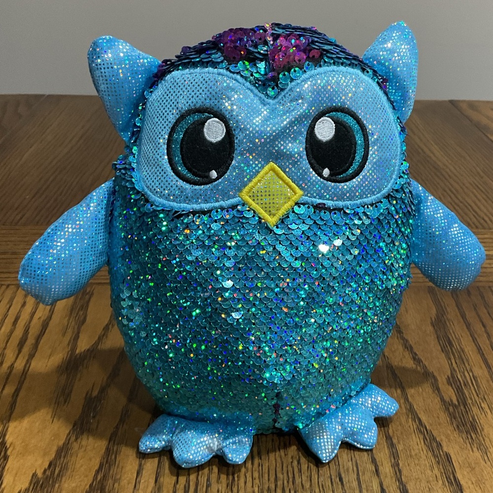 Adorable Plush Shimmeez OWL “OLIVIA”🦉 teal blue & purple reversible sequins